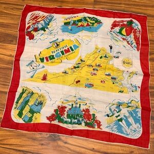 Virginia state vintage 1950s silk scarf travel souvenir